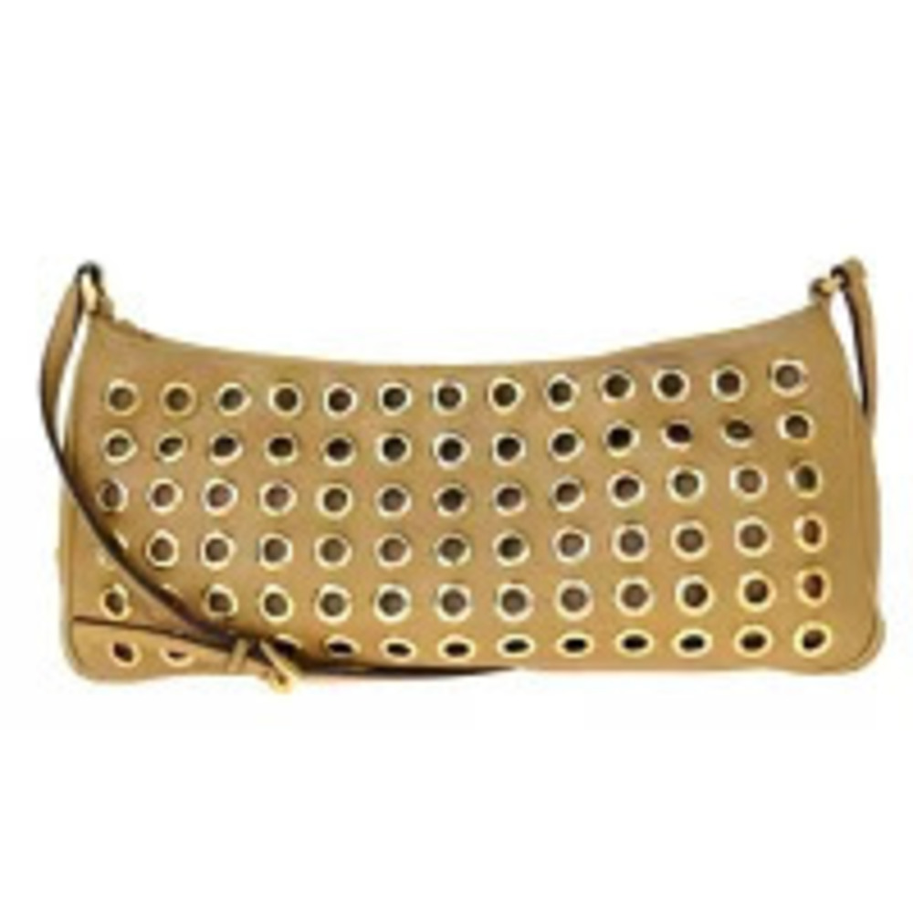 Prada Shoulder Bag Perforated Beige Leather